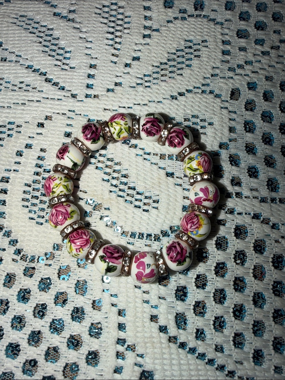 Porcelain Floral Stretch Bracelet - Pink Roses